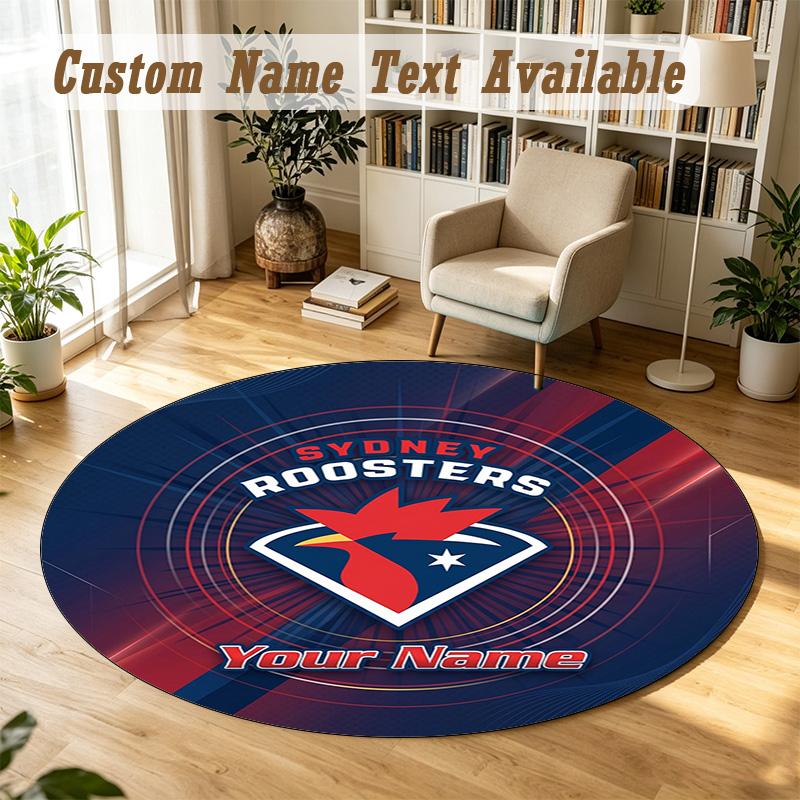 Round Rug Custom NameSydney Roosters Pattern Non Slip Carpet Home Floor Decor