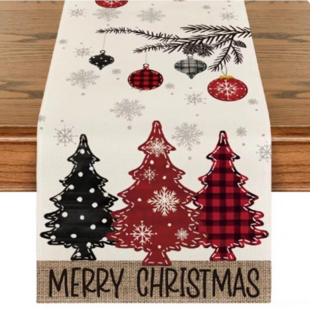 Праздничная скатерть-дорожка Рождественское украшение Принт Льняная настольная салфетка Маленькая накидка на обеденный стол