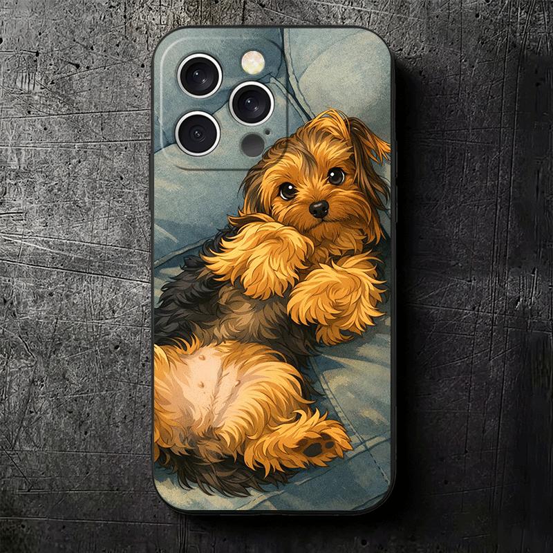 Йоркширский Терьер Собака Мягкий Чехол для Телефона для iPhone 16 16E 17 Air 15 Pro Max 14 Plus 13 Mini 11 12 7 Черная Крышка Задняя Панель