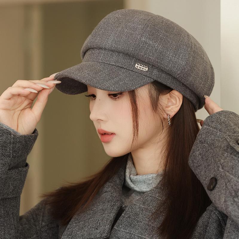 Осенне-зимняя шапка женская маленькая кепка теплая шляпа художника шляпа газетчика повседневная универсальная восьмиугольная шляпа