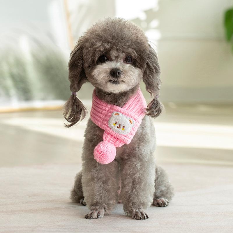 Trendy Cartoon Bear Dog Cat Scarf Knitted Warm Puppy Scarves Cute Solid Color Pet Accessories for Poodle Yorkshire