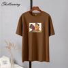 Shellsuning Individuality Aesthetics Printing T-shirts Women Summer Simple Cotton Soft Tees Female Oversized O-neck Vintage Graphic Tops