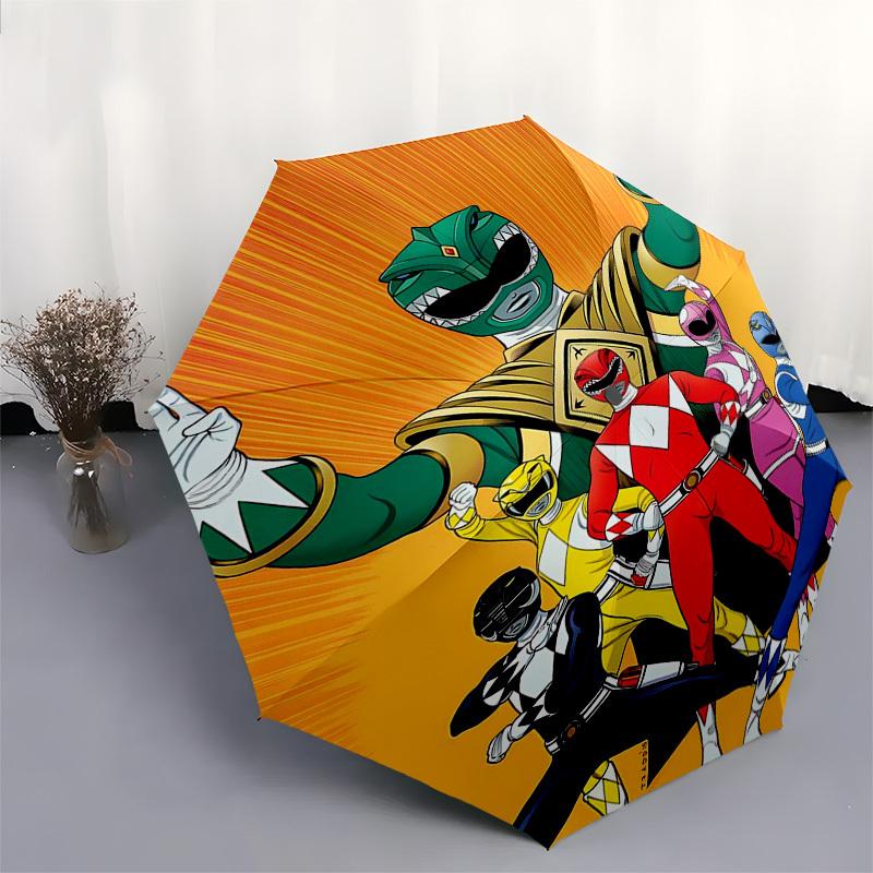 Power Rangers, Team Themed Automatic Opening and Closing Umbrella, Compact Travel Umbrella, Lightweight and Portable, Suitable for Beach Com
