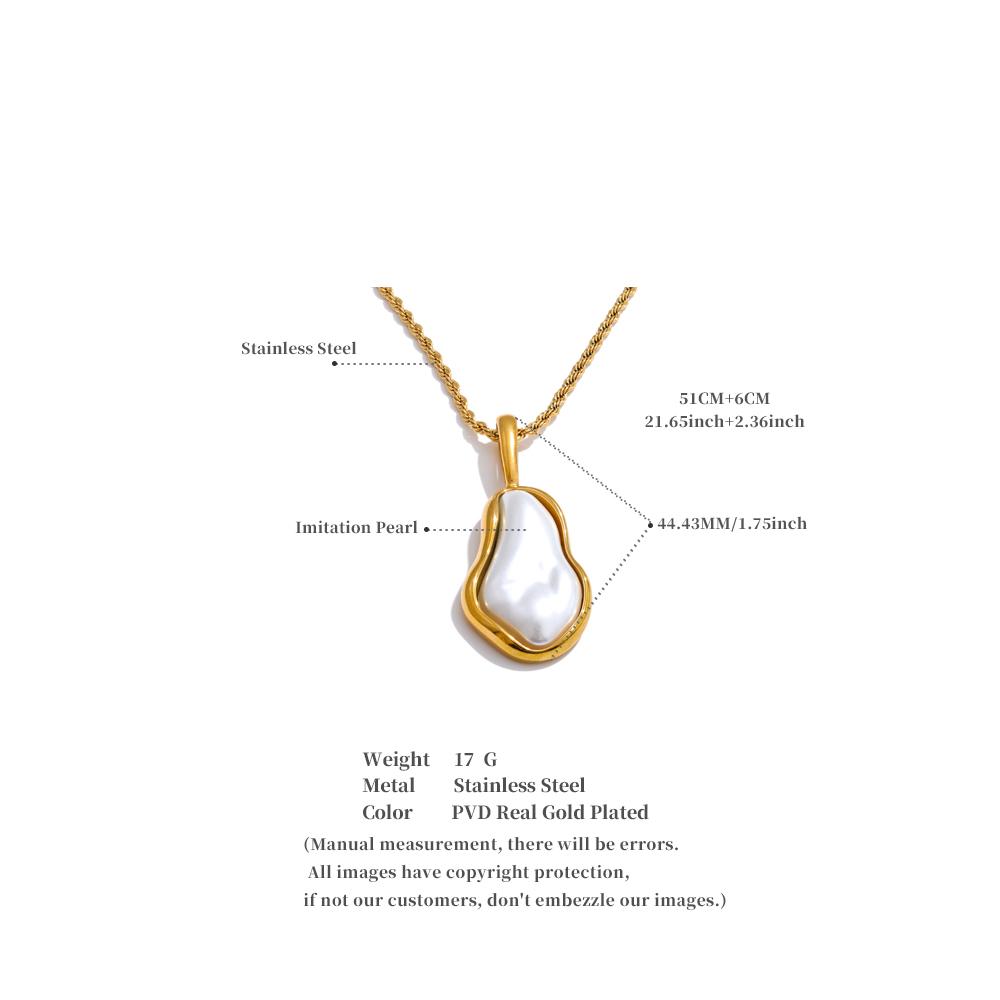 Yhpup Elegance Baroque Simulated Pearls Pendant Necklace Waterproof Stainless Steel Geometric Fashion Jewelry for Women