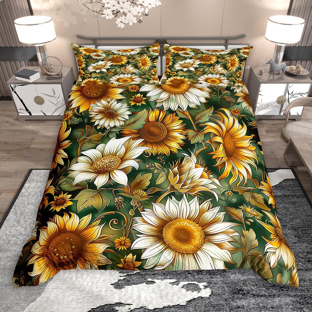 Homewish Vintage Floral Duvet Cover Set for Girls 2pcs/3pcs, Retro Tropical Flower Bedding, Oil Painting Blossoms Bed Set