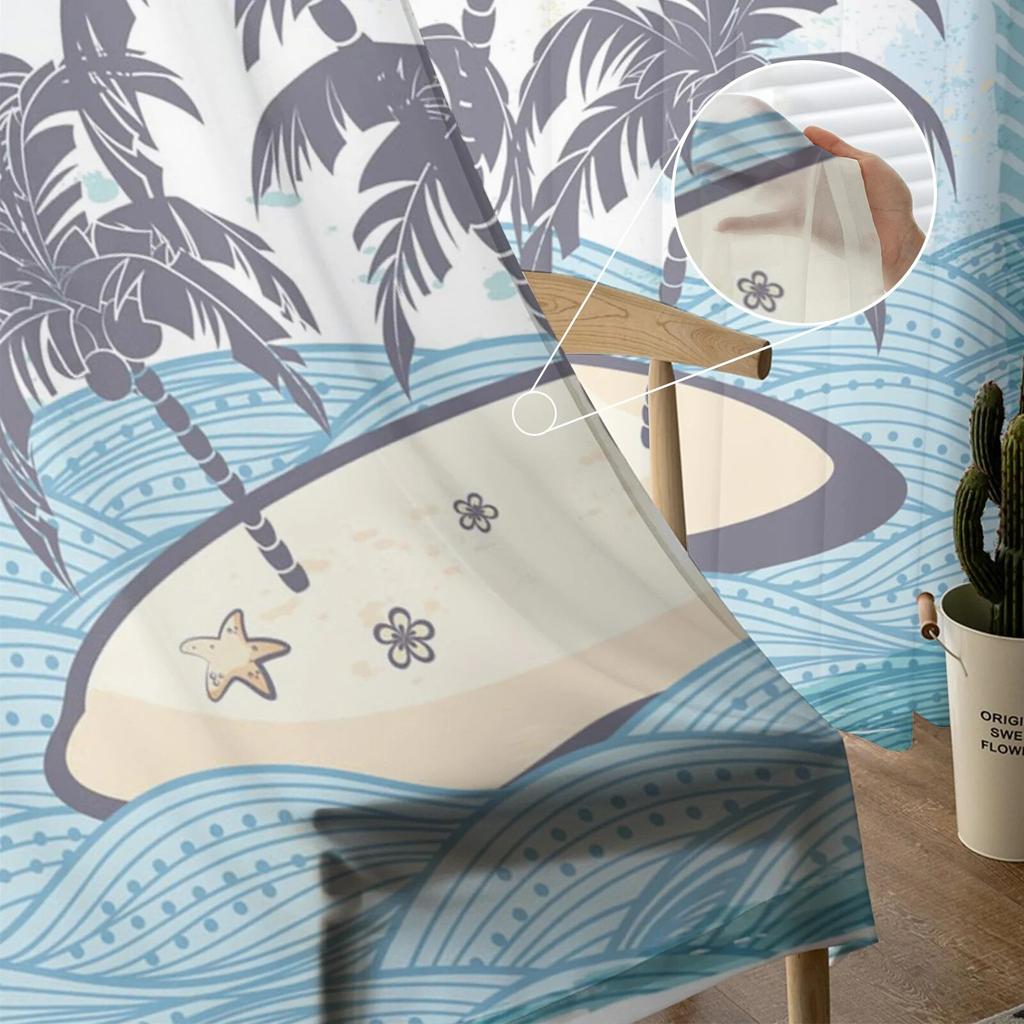 Hawaii Sea Island Tulle Curtains for Living Room Bedroom Sheer Curtain for Balcony Hall Fashion Printed Home Drapes