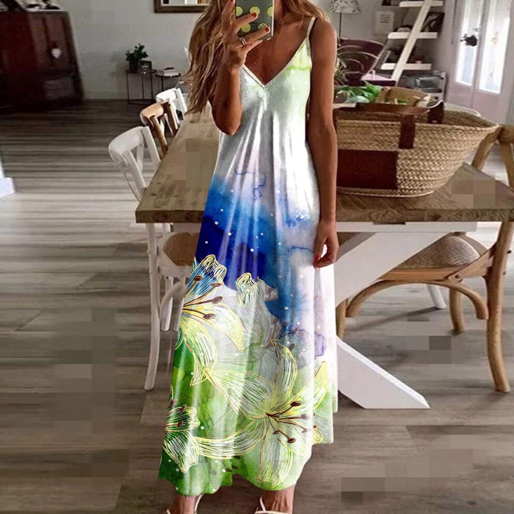 Повседневное модное женское облегающее длинное платье без рукавов с цветочным принтом на слинге