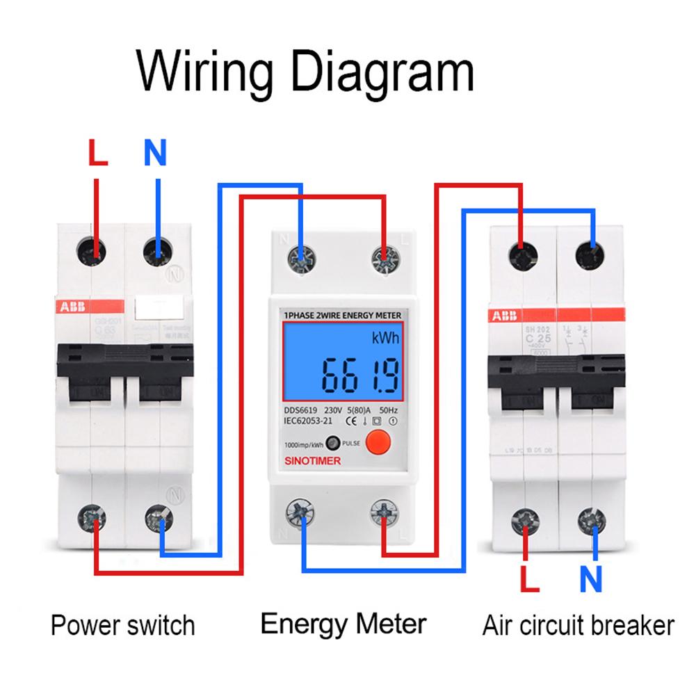 Однофазный цифровой ЖК-дисплей, потребляемая мощность, электрическая DIN-рейка