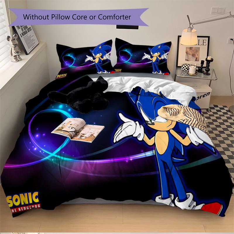 Sonic Hedgehog Adventure Print 3Pcs Bedding Setduvet Cover With 2 Bedropillowcase Home Birthday Gift