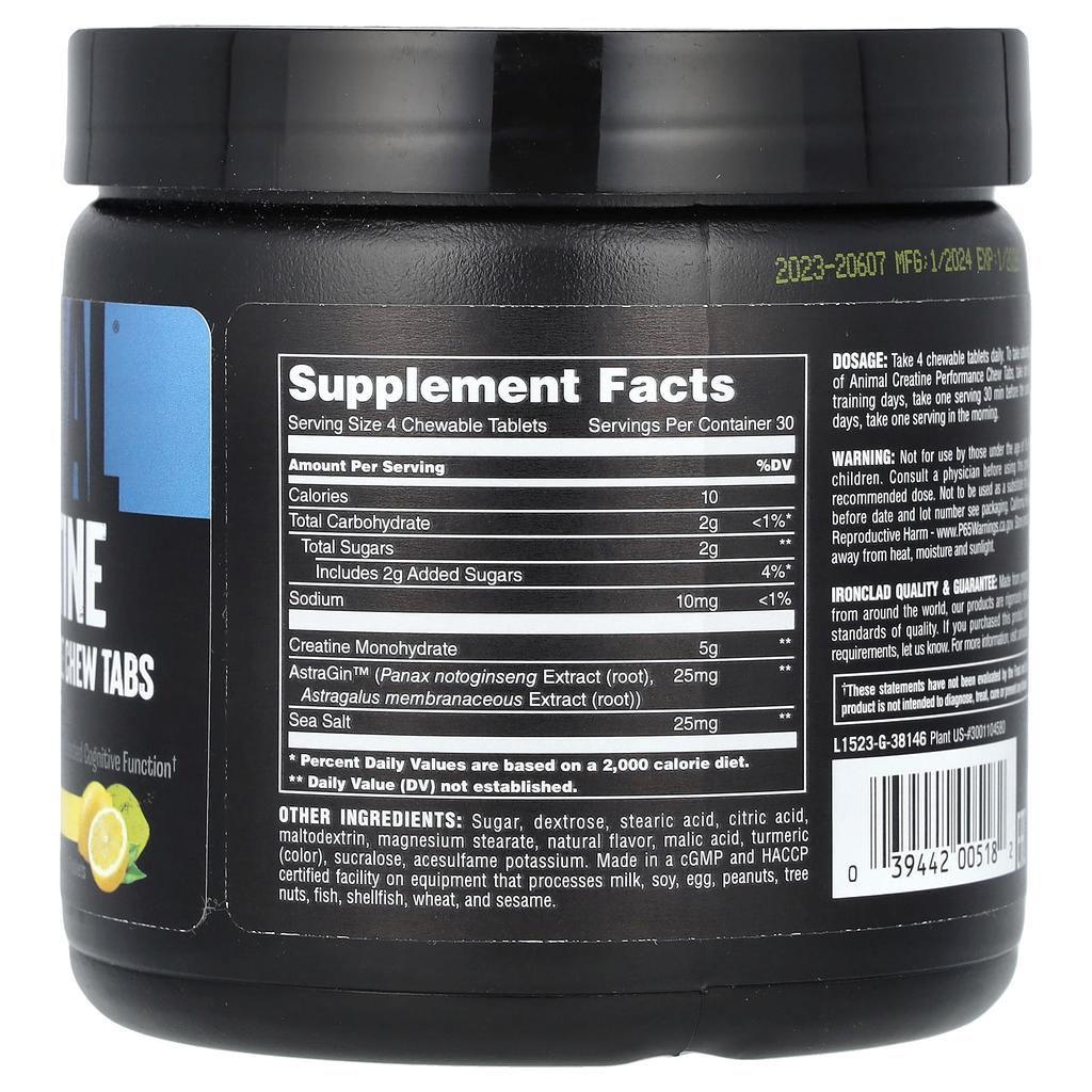 Animal Performance Creatine, Lemon Ice, 120 Chewable Tablets