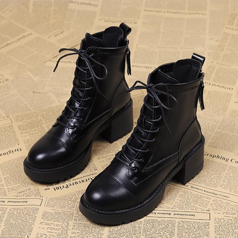 Платформа Женские Ботильоны Каблуки Туфли Зимняя Мода Новые Кожаные Туфли Женские Тенденции 2024 Зимние Сапоги Платье Mujer Chelsea Botas