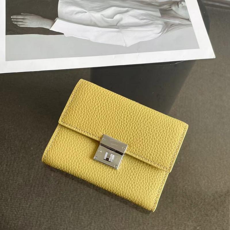 Новый кошелек из натуральной кожи с верхним слоем из коровьей кожи с рисунком личи, короткий кошелек с тремя отделениями, квадратная пряжка, сумка для тофу, Cross Collision