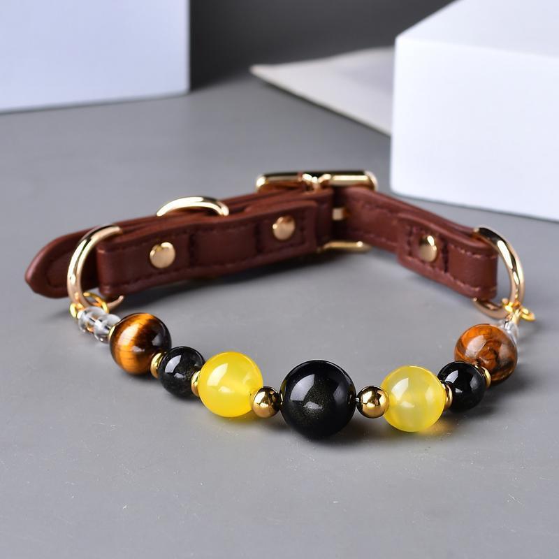 Handmade Natural Crystal Stone Pet Collar Necklace Dogs Cats Accessory With Beaded Design