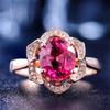 18K Rose Gold Flower Ring with Red Tourmaline and Diamond Cluster