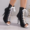 Women Lace Up High Quality Boots Summer Women Sandals Sexy High Heels Open Toe Comfort Indoor Jazz Dance Shoes