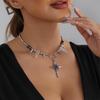 Cross-Border Dark Punk Rhinestone Cross Necklace with Cone Patchwork