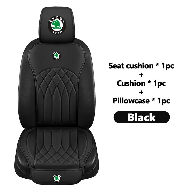 qjpmd2 For Skoda Leather Car Seat Cushion Breathable Headrest Seat Protect Mat Accessories S Kodiaq Octavia 2 3 Yeti Karoq Rapid Fabia