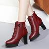 Autumn Winter Red Leather Boots Fashionble High Heels Women's Short Boots Platform Comfortable Warm Plush Women Boots