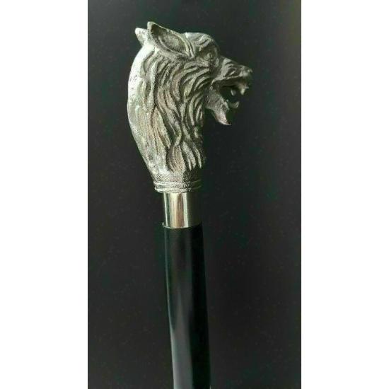 Деревянная трость-трость с ручкой из старинной латунной головы волка, винтажный стиль