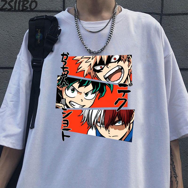 Новая Смешная Футболка с Принтом Деку Бакуго Кацуки Тодороки Шото Женская Мужская Повседневная Летняя Прохладная Футболка Топы Большого Размера Футболки