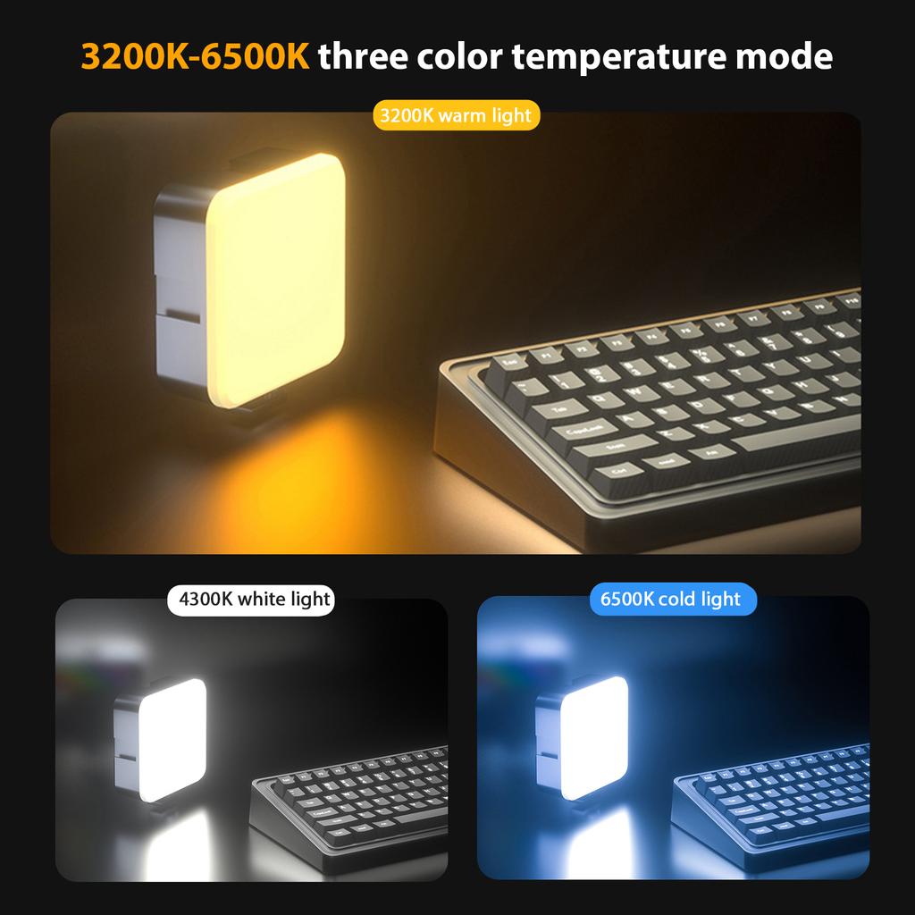RGB Video Light, LED Camera Light with 3 Cold Shoe Mounts, 90+ High CRI, 3000K-6500K, 500mAh Battery, Photography Selfie Lighting