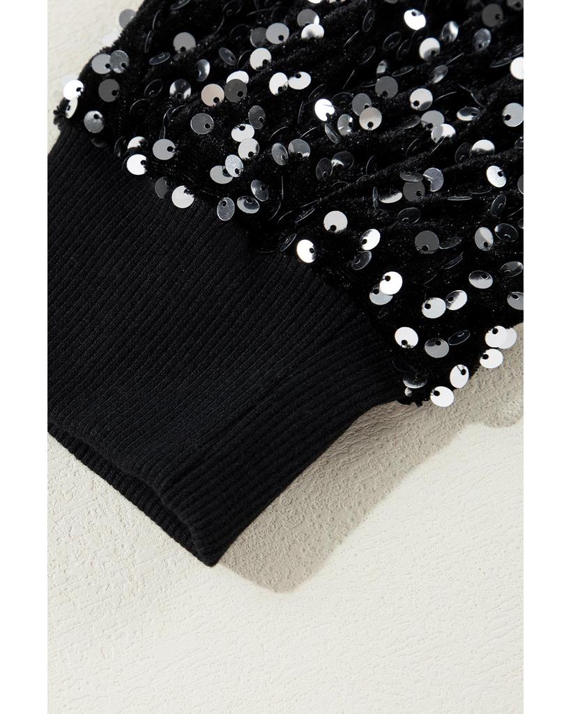 Azura Exchange Черная укороченная блузка с длинными рукавами и круглым вырезом, расшитая пайетками