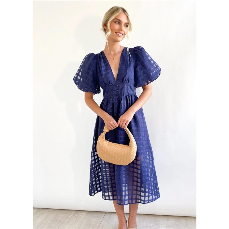 Европейский и американский стиль Летнее новое платье с многоцветными рукавами-фонариками Повседневное платье для вечеринки Женщины