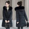Winter Fashion Big Fur Collar Cotton-padded Jacket, Hooded Cotton-padded Jacket, Mid-length Middle-aged Slim-fit Thick Padded Jacket