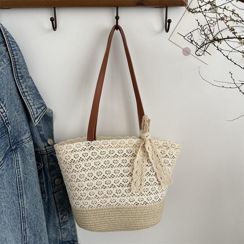 Летняя соломенная сумка, плетеная сумка, пляжная сумка для отпуска на море, большая вместимость, соломенная универсальная на плечо, сумка-ведро