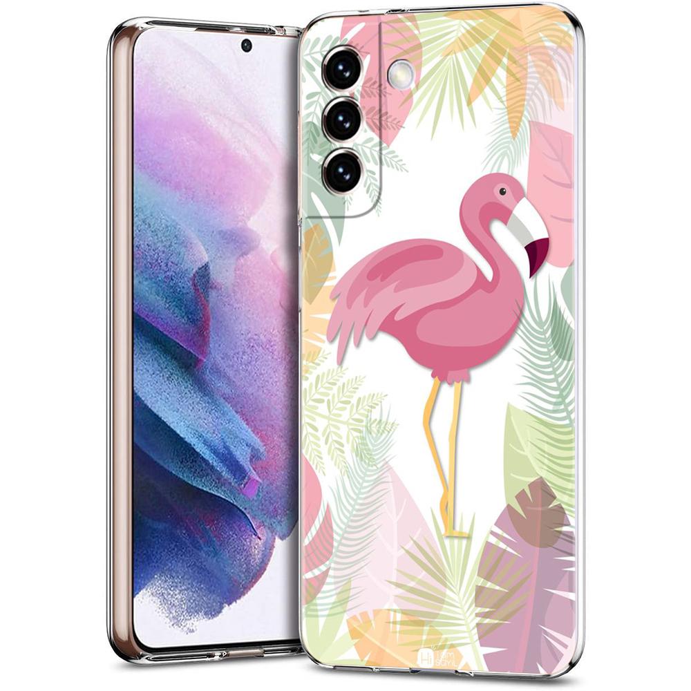 Чехол для телефона Samsung Galaxy S24 Ultra S23 FE S22 S20 S21 5G S10 S9 Plus S10E S8 Мягкий Прозрачный милый Розовые Фламинго лист Чехол
