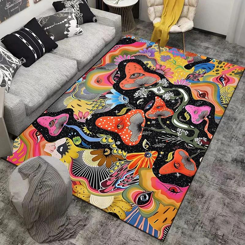 Psychedelic Mushrooms Carpet for Living Room Game Rugs Soft Floor Cartoon Rugs Bathroom Rug Mat Yoga Mat Home Decor Area Rug