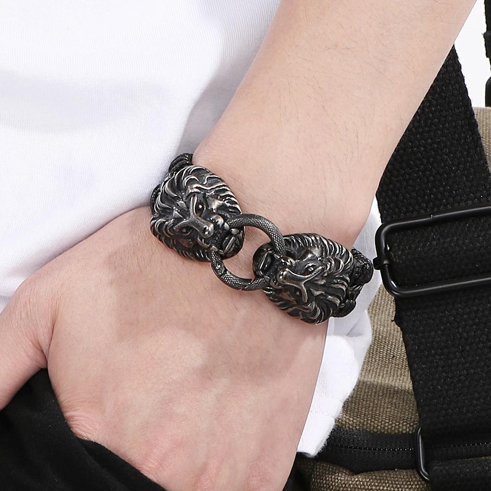 Готические мужские браслеты с изображением льва, волка, черепа, головы, кожа и черный/золотой цвет, нержавеющая сталь, мужской браслет на запястье, ювелирные изделия, аксессуары