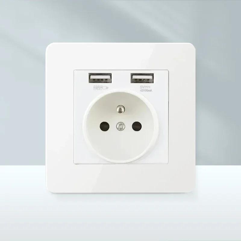 White Antique Stainless Steel Panel Wall Lamp Switch, Toggle Wall Dimmer Switch Socket EU USB Plug Socket 220V Electrical On Off