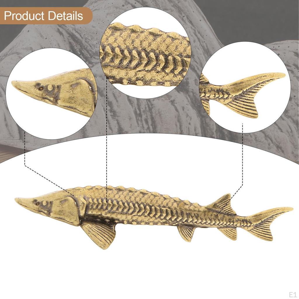 Статуэтка рыбы осетра Античная фигурка Рустикальное ремесло Латунная фигурка Ретро для бизнеса Полка Гостиная
