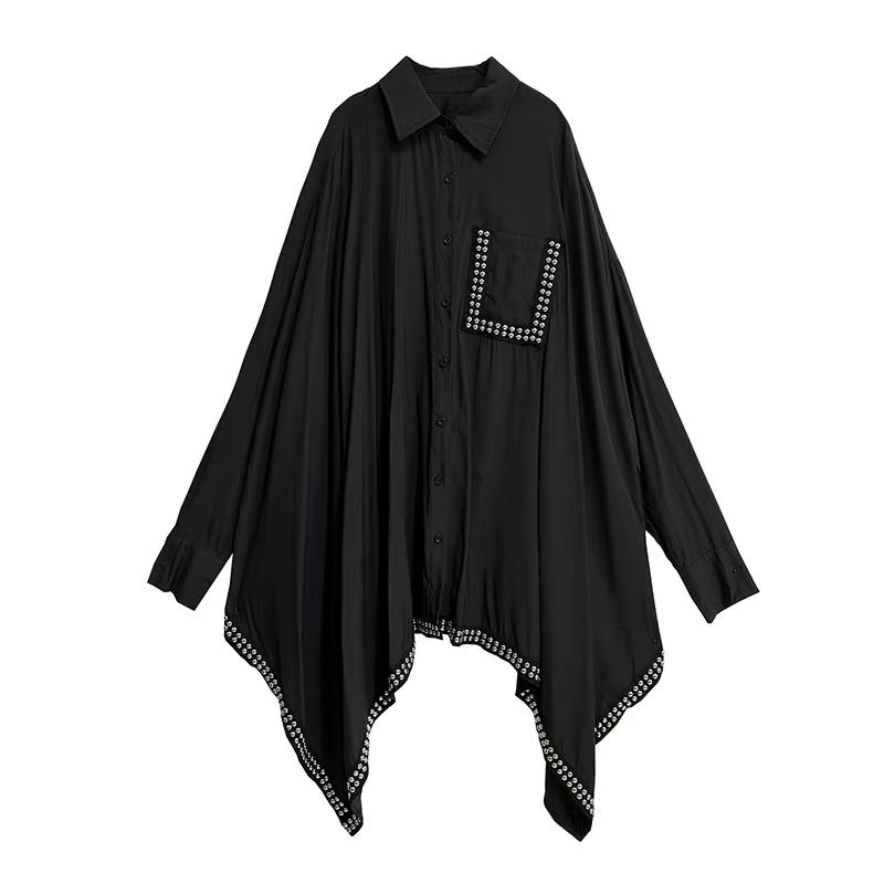 Xitao Asymmetrical Rivet Single Breasted Shirt Dresses LJ1017