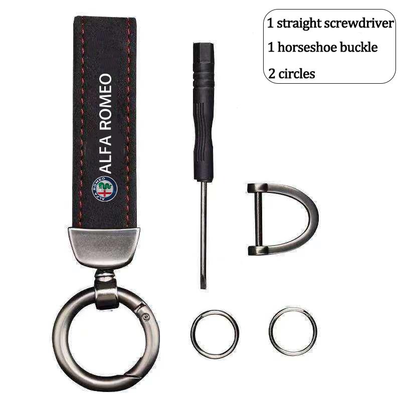 FKZLV1 2026 Hot Sticker High-end Leather Car Logo Key Chain Keyring Accessories For Alfa Romeo 4C 159 166 Spider Giulia 156 147 8C GT 2