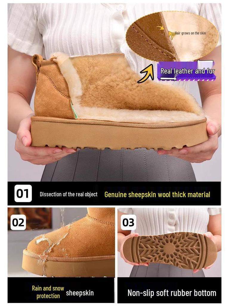 Sangpo 2025 Унисекс Зимние Снежные Ботинки: Теплая кожа и мех, плюшевая подкладка, утолщенный хлопок для мужчин и женщин