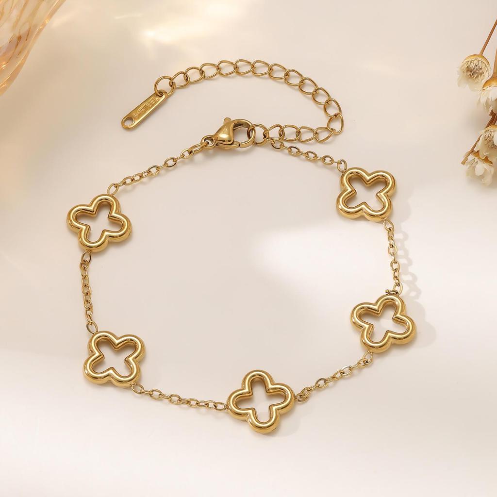 Минималистичный браслет-ожерелье из нержавеющей стали с покрытием 18 карат в виде четырехлистного клевера для женщин