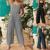 Women's Fashion Solid Color Insert Pockets Retro Button Strap Jumpsuit