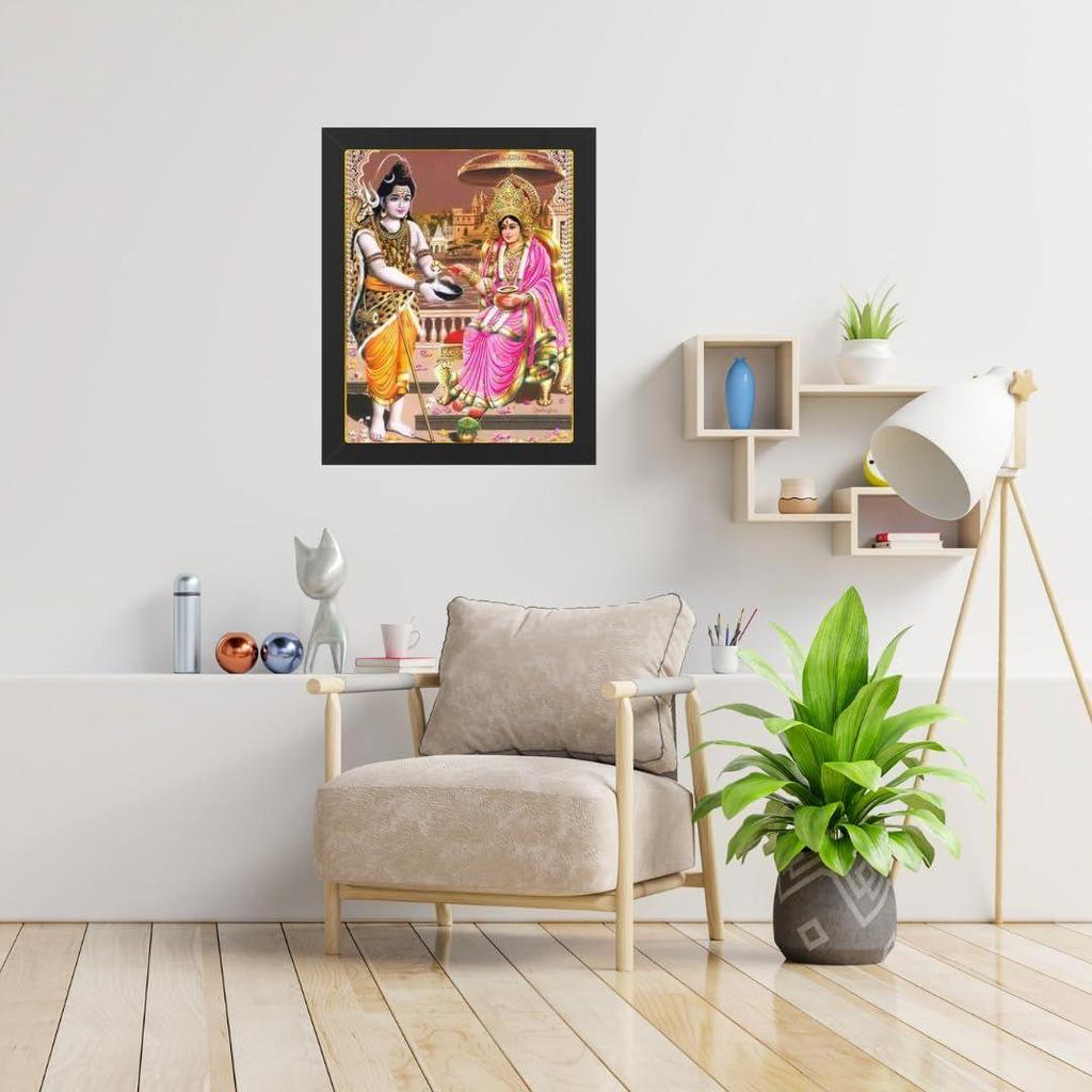 Индуистский религиозный дизайн Шивы и Маа Аннапурны Деви, настенная картина в раме для украшения дома