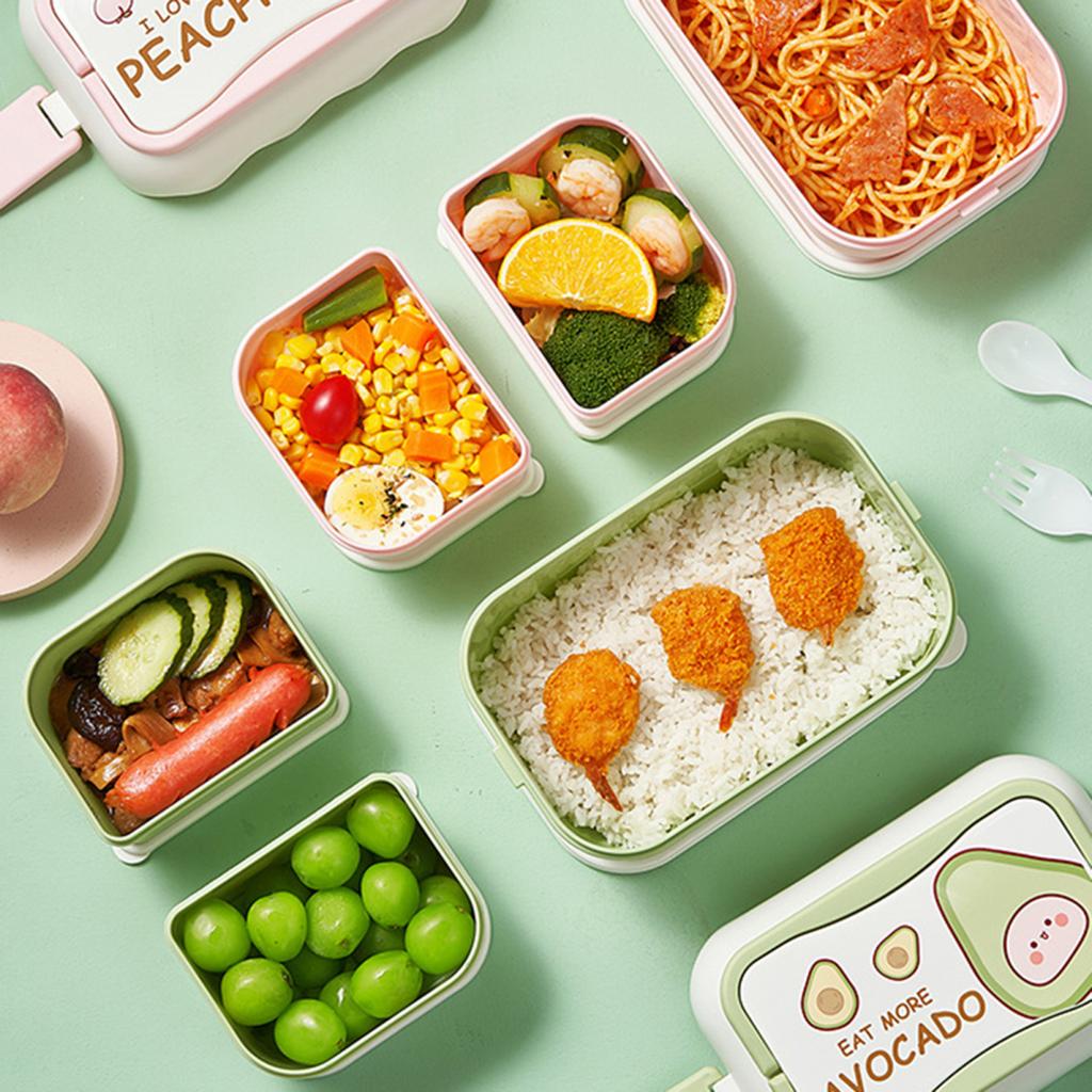 Коробка для хранения обедов со столовыми приборами, большая емкость, креативный мультяшный чехол для бенто для студентов и офисных работников