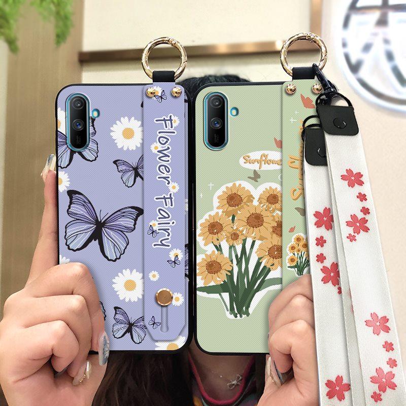 Durable Dirt-resistant Phone Case For OPPO Realme C3/C3i/Narz N10A Silicone Ring Anti-dust Wristband Anti-knock Flower