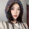 Autumn and Winter Colorful Woolen Hats for Women Korean Style Face Showing Small Knitted Hats with Straps To Keep Them Warm and Ear Protecting.