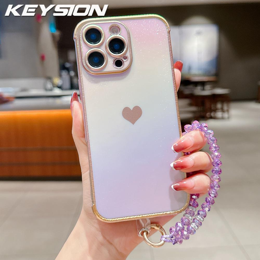 KEYSION Графичный цветной чехол из ТПУ для iPhone 13 14 15 16 17 Pro Max 17 Air 16e 16 Plus Ударопрочная задняя крышка с кристальным браслетом
