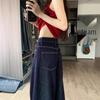 2024 Dark Blue Retro Wide-Leg Women's Jeans: Trendy, Versatile, Floor-Length High-Street Pants for Autumn