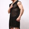 Мужчины сексуальные ночные рукавы с капюшоном с твердым цветом Hollow Out Mesh Summer Loungewear Крушковая ночная одежда домашняя одежда домашняя одежда