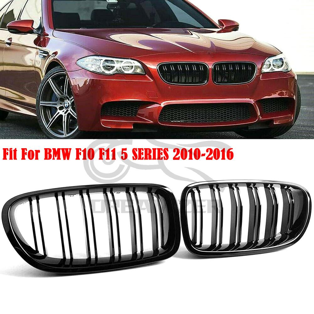 Автомобильный глянцевый черный гриль для почек с двумя рейками, гоночный гриль для BMW 5 серии, для F10 F11 F18 528i 535i 2010-2016, замена