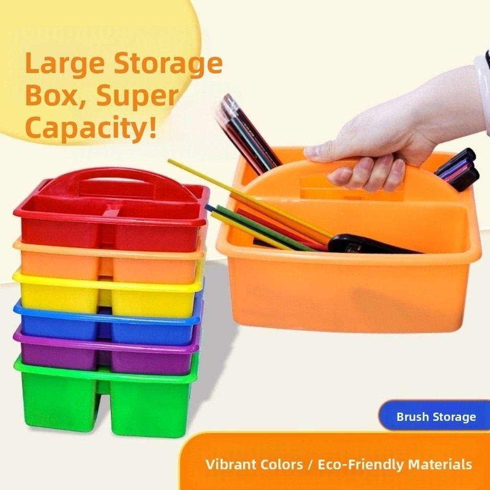 6Pcs/Set 3 Compartments Stationary Storage Basket with Handles Divided Basket Bin  For Paint Brushes