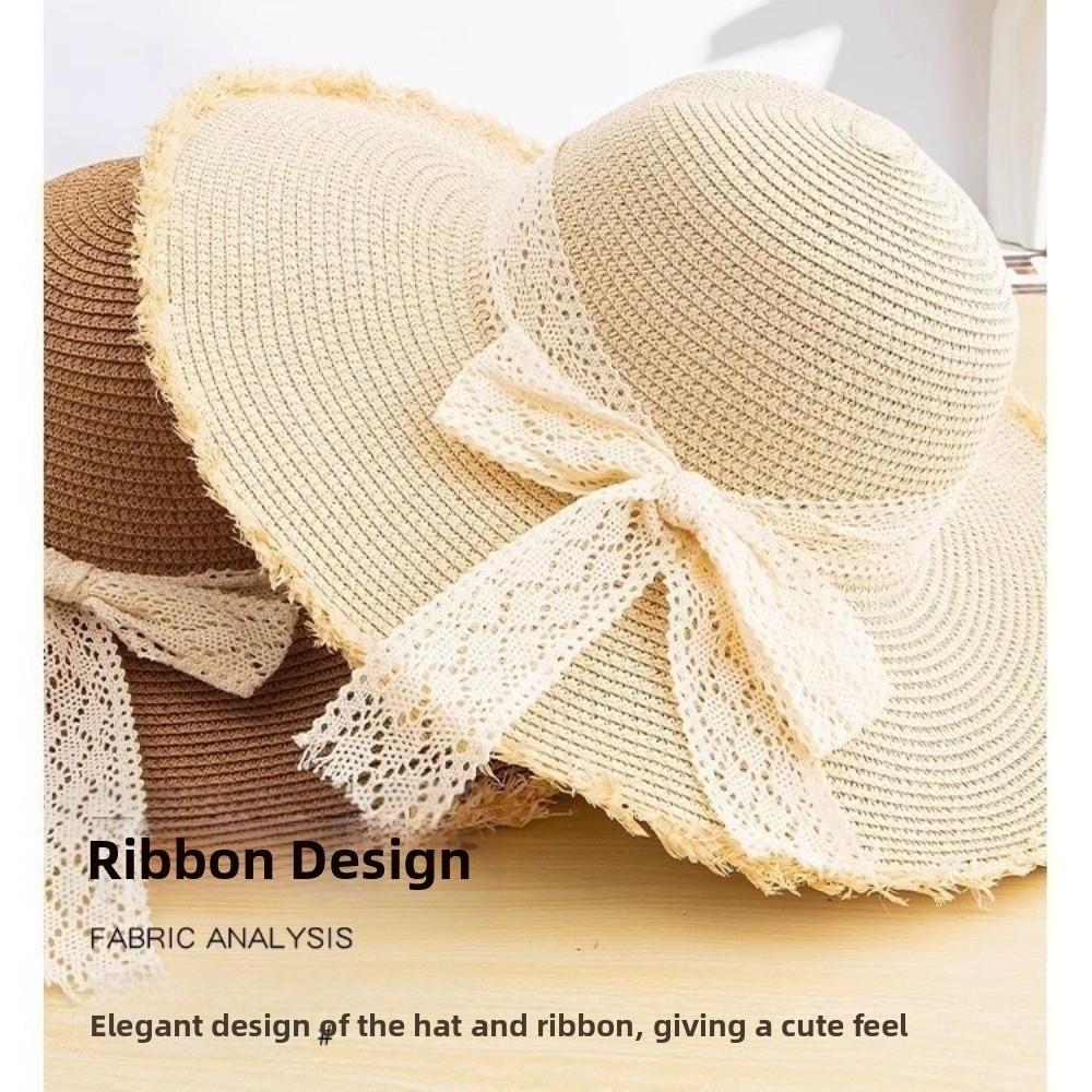 Gifts Lace Outdoor Sun Hat Bow Frills Lace Straw Cap Stylish Elegant French-style Beach Hat