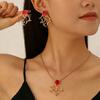 Серьги-подвески и колье из искусственного красного коралла, ювелирный набор из текстурированного сплава с красной эмалью и цирконами, уникальный дизайн в морском стиле, подарок для женщин